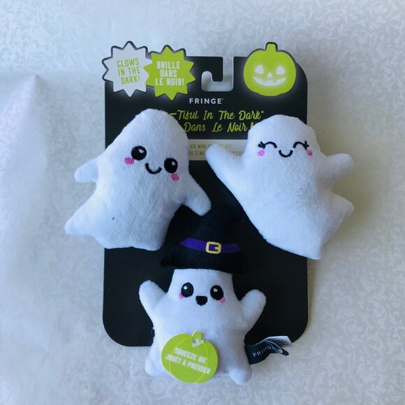 Dog Fringe Toy Squeaky  Halloween 3 Pack mini dog toy set Boo Tiqul in the dark - Picture 1 of 3